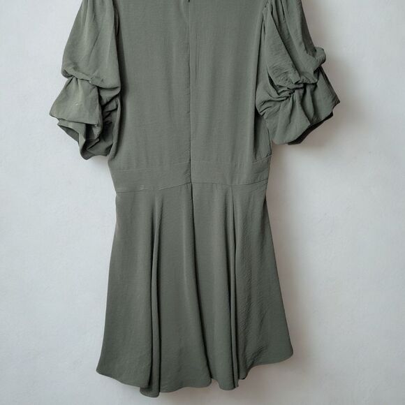 1. State Olive  V-Neck Puff Short Sleeve Fit &Flare Dress L - Picture 3 of 12